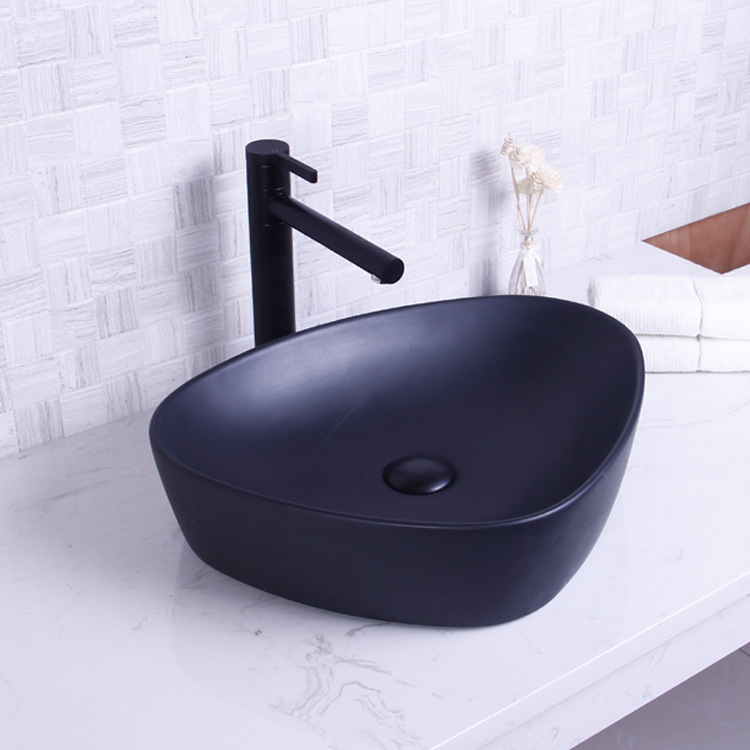 Lavabo Hengying, lavabo artístico de cerámica negro mate, estilo nórdico, borde delgado, simple y elegante, lavabo de encimera fácil de limpiar, fabricante. image 2