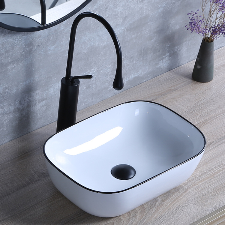 Lavabo Hengying, lavabo artístico de cerámica negro mate, estilo nórdico, borde delgado, simple y elegante, lavabo de encimera fácil de limpiar, fabricante. image 3