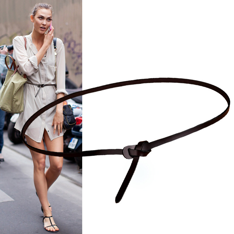 Genuine Leather Thin Belt Women's Simple All-match Korean Style Dress Shirt Pure Cowhide Fashion Dress with Decorative Belt