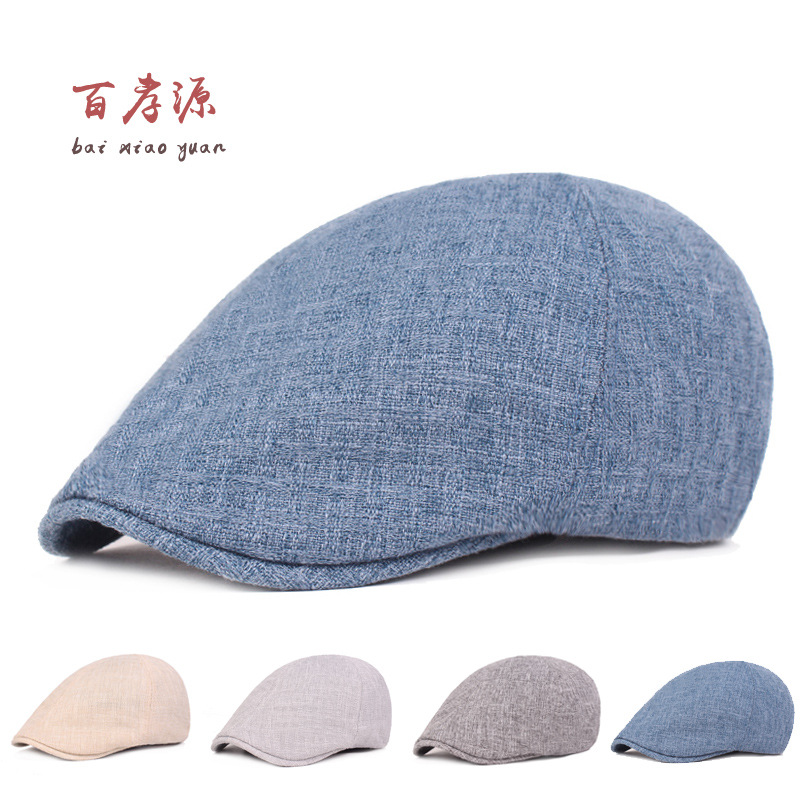 Boina de algodón y lino para hombres y mujeres gorra de mediana edad y ancianos sombrero delantero sombrero de viaje al aire libre boina monocromática