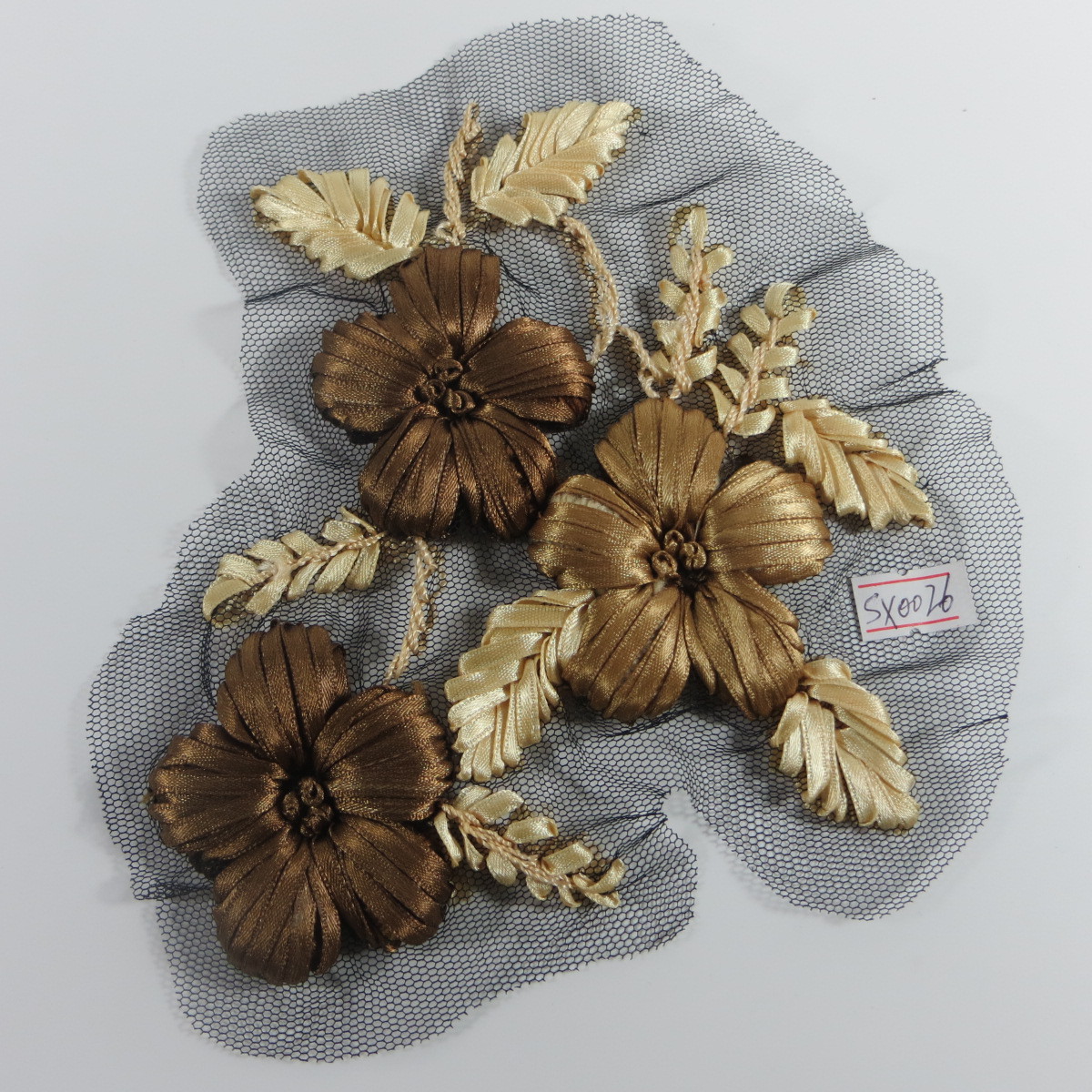 复古港风手工缝制刺绣立体丝带绣网纱花朵布贴晚礼服辅料服装配饰