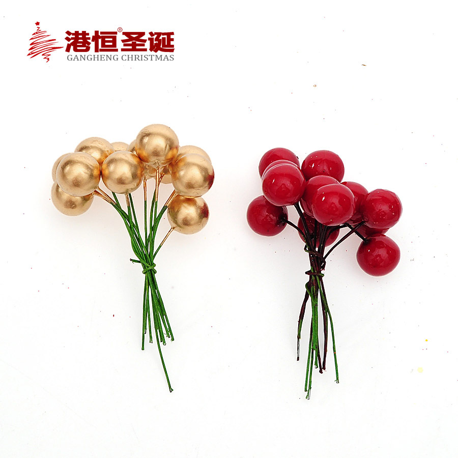 Navidad baya pequeña simulación de fruta roja oro y plata bola roja fruta peonía fruta decoraciones de Navidad accesorios esquejes