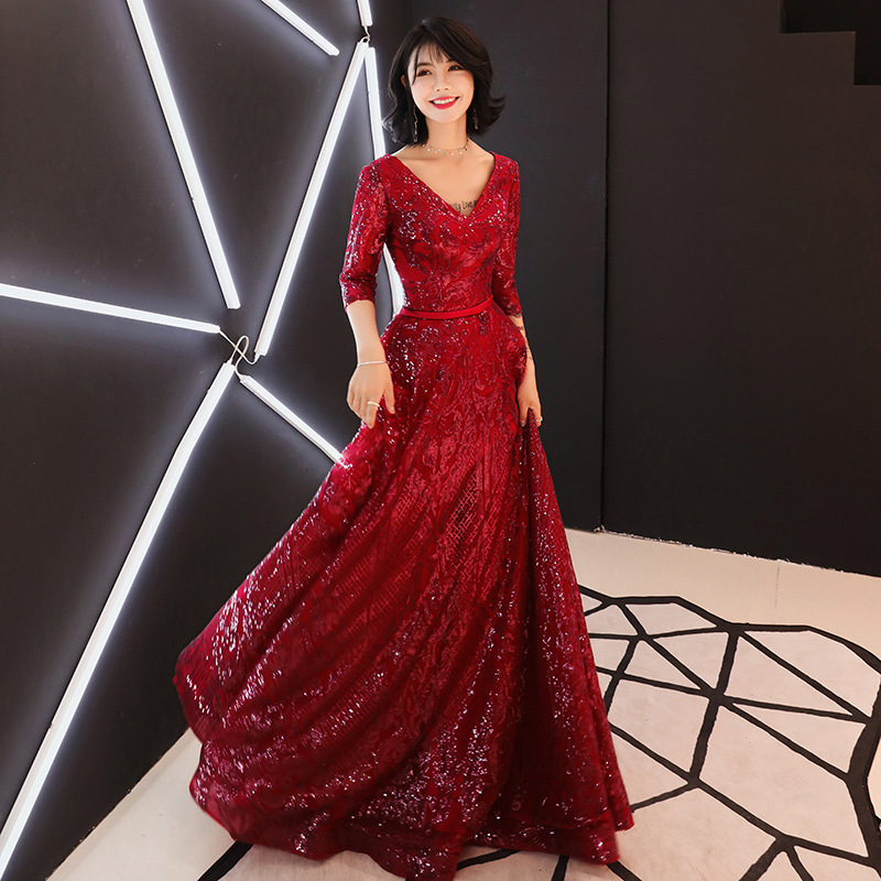 Summer elegant red long evening dress for bride