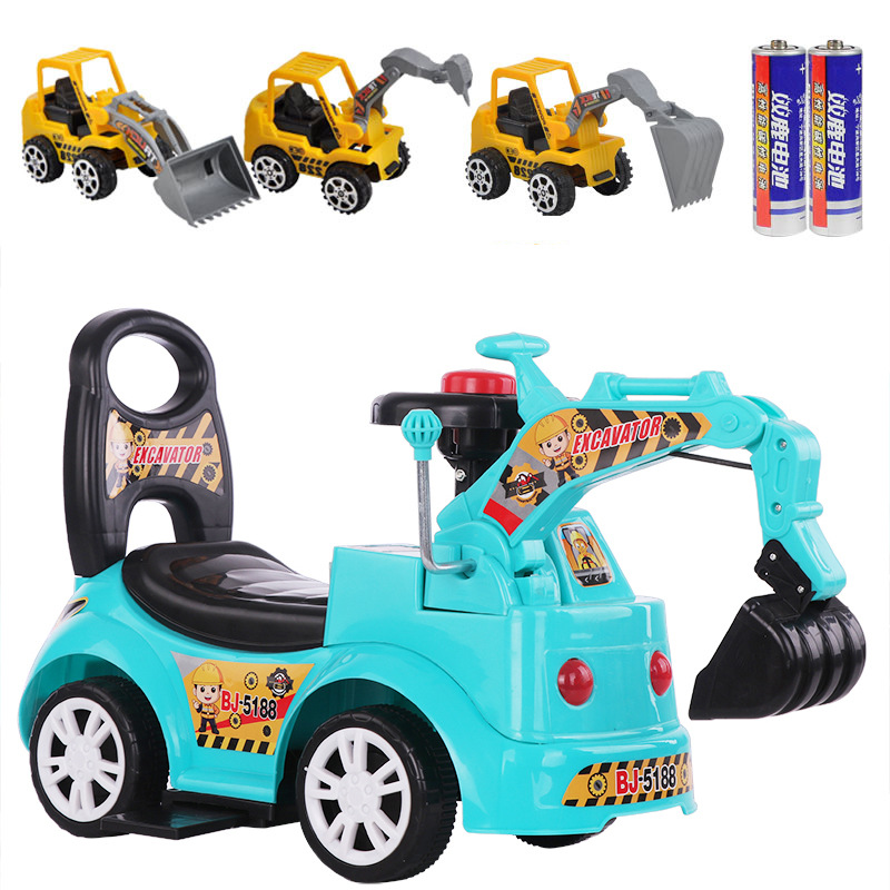 Una pieza de entrega para niños columpio coche excavadora sentado y montando bebé juguete grande música ingeniería coche excavadora