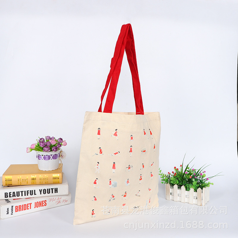 Estudiante de moda portátil en Blanco Bolsa de lona al por mayor regalo creativo compras ropa hombro color impresión bolsa de lona en stock