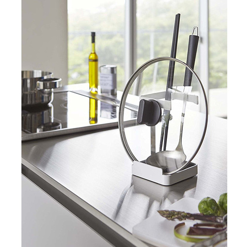Japanese style kitchen rack pot lid rack kitchen rack sitting type with water tray spoon holder multifunctional pot lid rack inclined