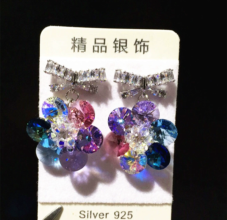 Huixinlan ювелирные изделия оптом Австрийские хрустальные серьги женские цветочные серьги хрустальные цветочные серьги серебро 925 пробы