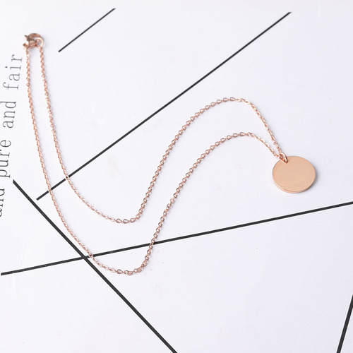 Mirror stainless steel round pendant necklace DIY customizable engraved round disc short chain lockchain choker