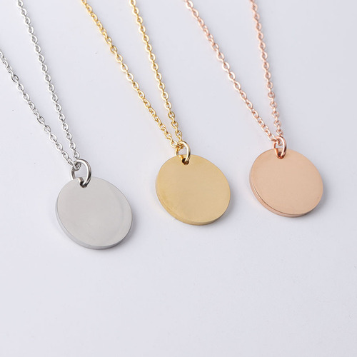 Mirror stainless steel round pendant necklace DIY customizable engraved round disc short chain lockchain choker