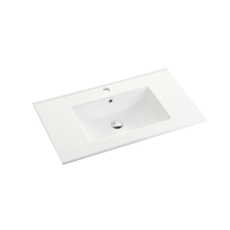 Lavabo de Cerámica con Borde Delgado, Mueble de Baño, Lavabo Integrado de Cerámica, Lavabo de Encimera Esmaltado Fácil de Limpiar, Certificado CE, Transfronterizo
