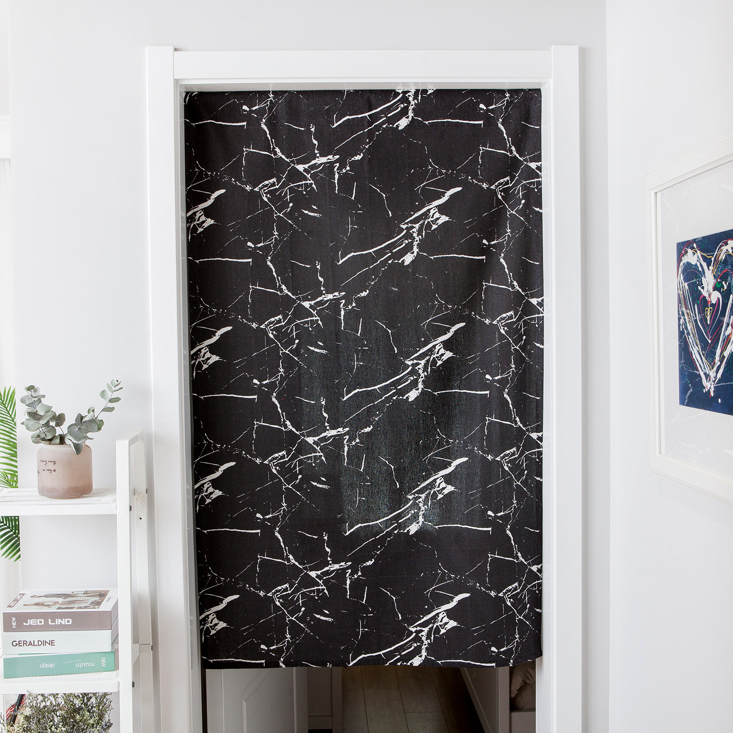Door Curtain Black Marble Print Modern Curtain Partition Curtain Fabric Bathroom Half Curtain Without Rod