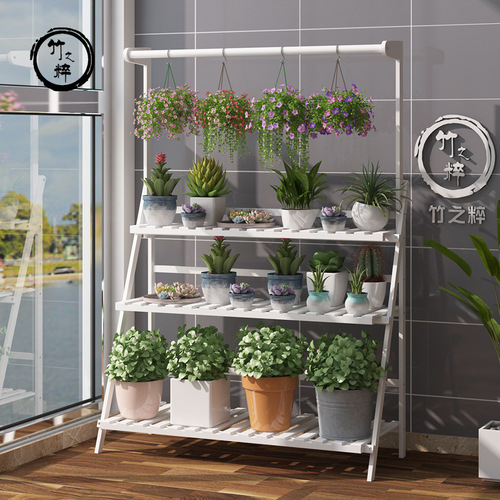 Bamboo bamboo folding flower stand floor-to-ceiling indoor multi-layer flower stand balcony living room succulent plant stand flower pot stand