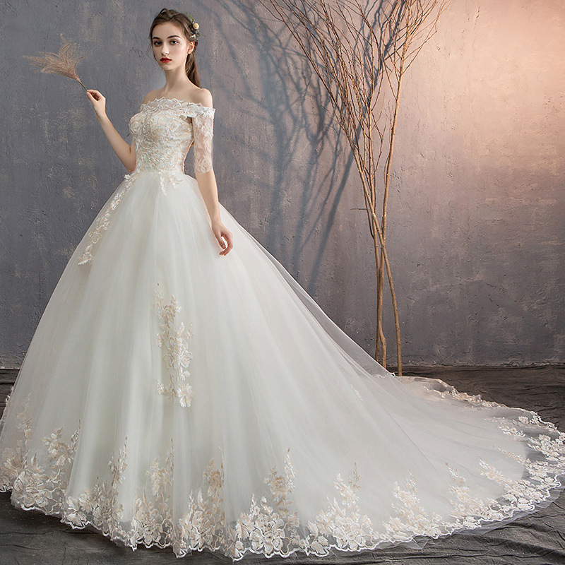 Vestido de Novia Ligero para Mujer, Estilo Francés 2026, Hombros Descubiertos, Estilo Bosque Súper Romántico, Cola Larga Simple