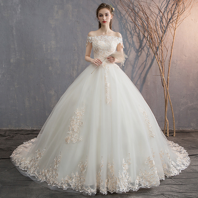 Vestido de Novia Ligero para Mujer, Estilo Francés 2026, Hombros Descubiertos, Estilo Bosque Súper Romántico, Cola Larga Simple
