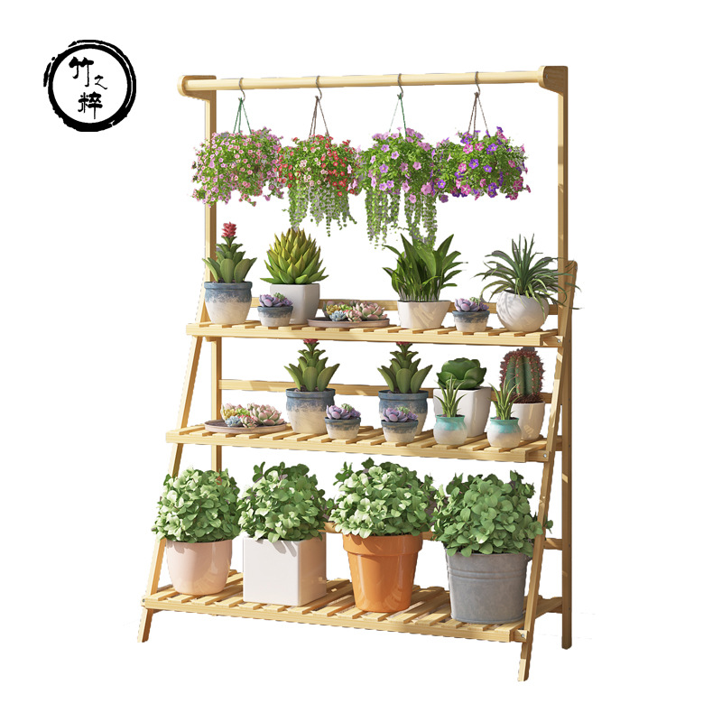 Soporte de flores de bambú multicapa para interiores, para balcón y sala de estar, soporte para plantas suculentas, soporte para macetas, soporte de flores plegable de bambú.