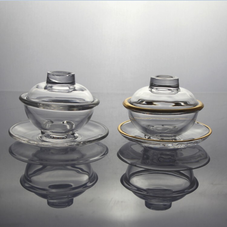 Factory Direct Sales Glass Gold-Rimmed Bird's Nest Cup Glass Stew Bowl Three-Piece Set Special Price Household Heat-Resistant