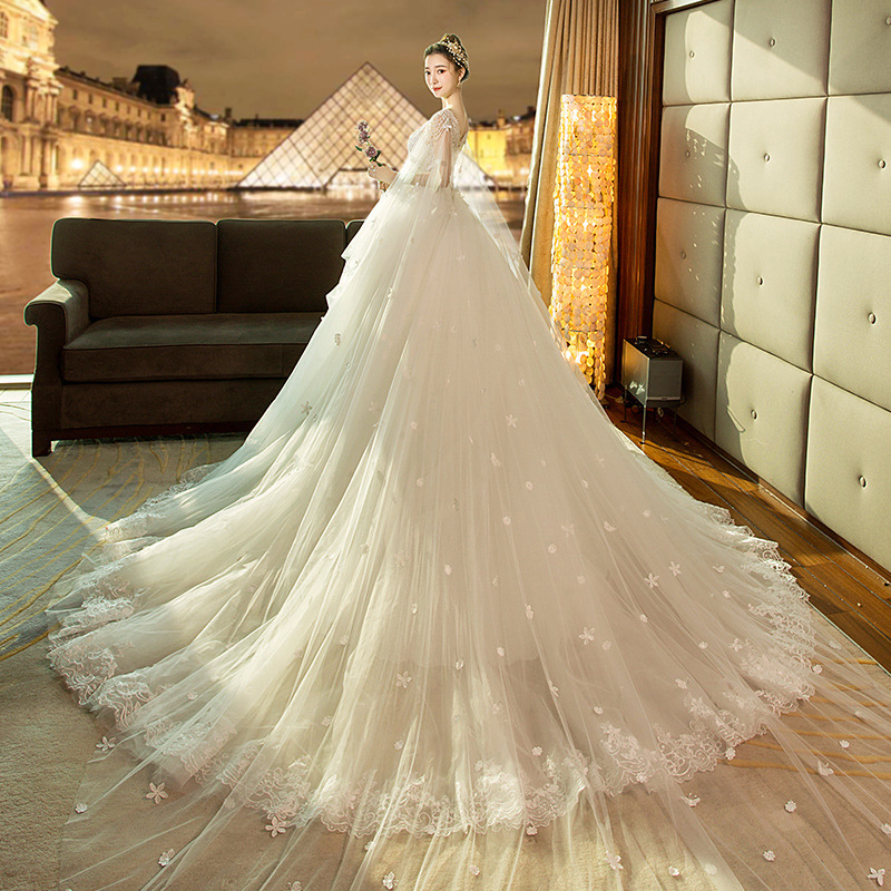 Vestido de novia ligero 2026, nuevo estilo, cola larga, vintage francés, estilo hada, Hepburn, adelgazante, para mujer image 7
