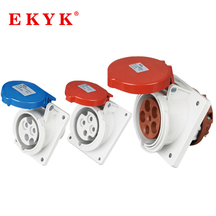 IP44工业防水插座 暗装斜插3孔4孔5孔16A32A63A三相四线插头插座