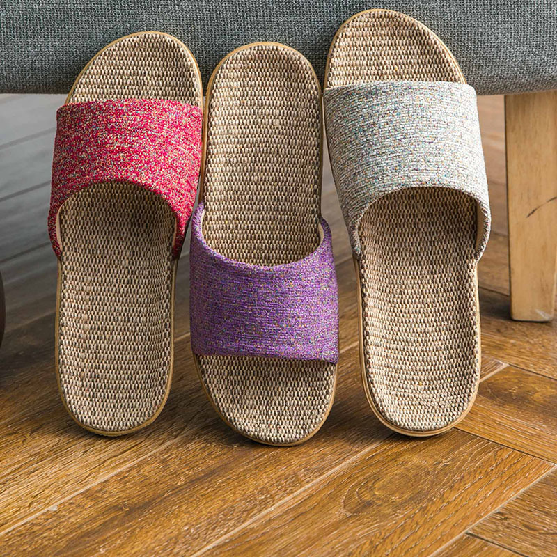 Cuatro Estaciones zapatillas de lino para las mujeres verano casa interior pareja gruesa inferior antideslizante piso de madera hecho a mano Zapatillas de casa para los hombres