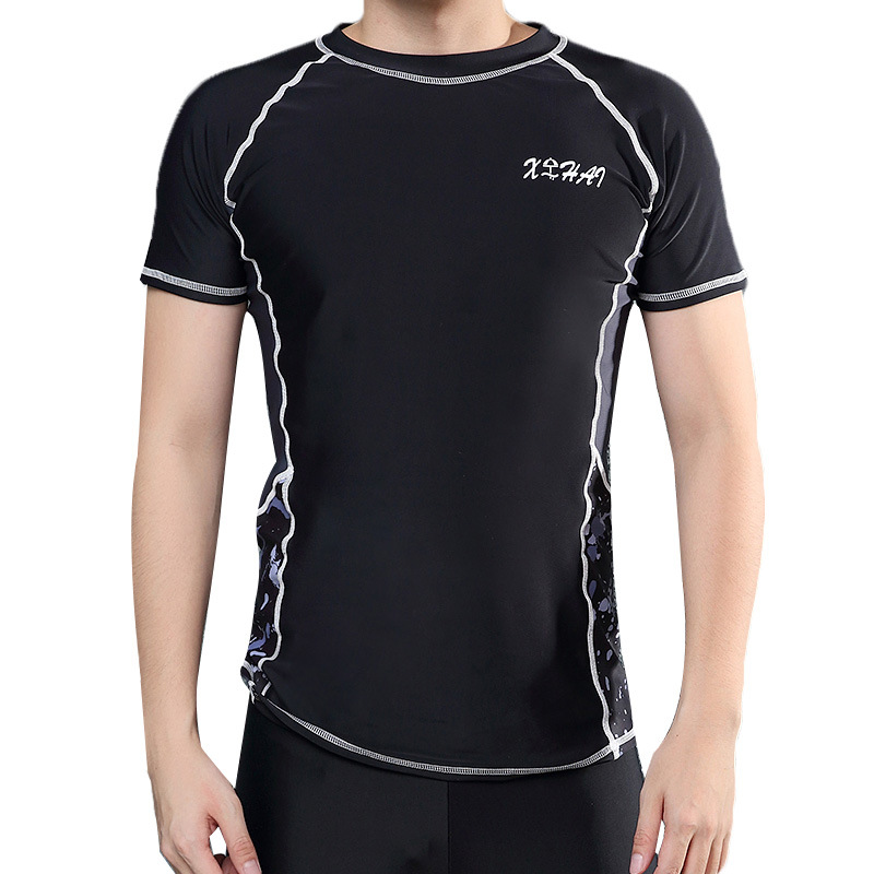 Men's swimsuit: short-sleeved top, single-piece swim trunks, sun-protective, quick-drying, loose fit, extra-large size, two-piece men's swimwear