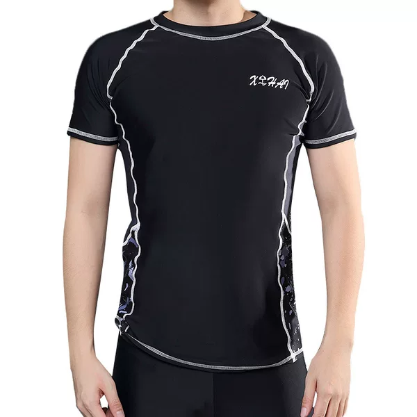 Men's swimsuit: short-sleeved top, single-piece swim trunks, sun-protective, quick-drying, loose fit, extra-large size, two-piece men's swimwear