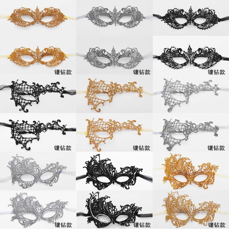 Cross-border Wholesale Gold and Silver Line Shaped Lace Mask with Diamond Fifty Shades Grey Same Blindfold Holiday Masquerade