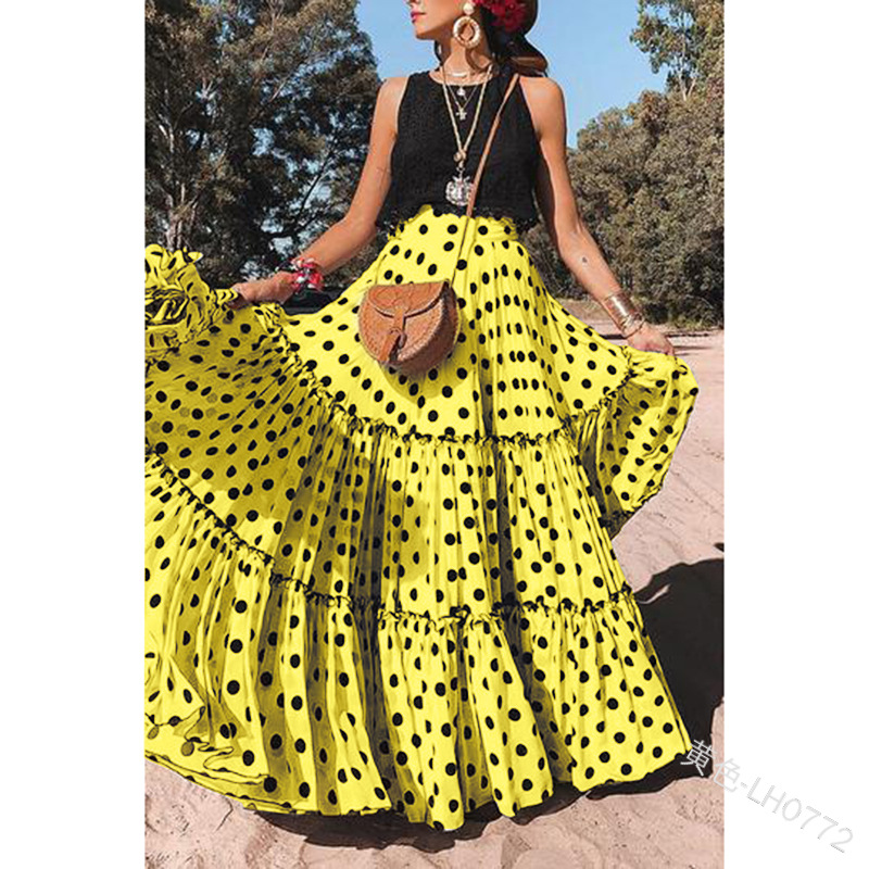 Nueva falda larga holgada de moda para mujer, estilo europeo y americano, con lunares y múltiples capas, ideal para verano y otoño 2026, ideal para Amazon y el comercio transfronterizo.