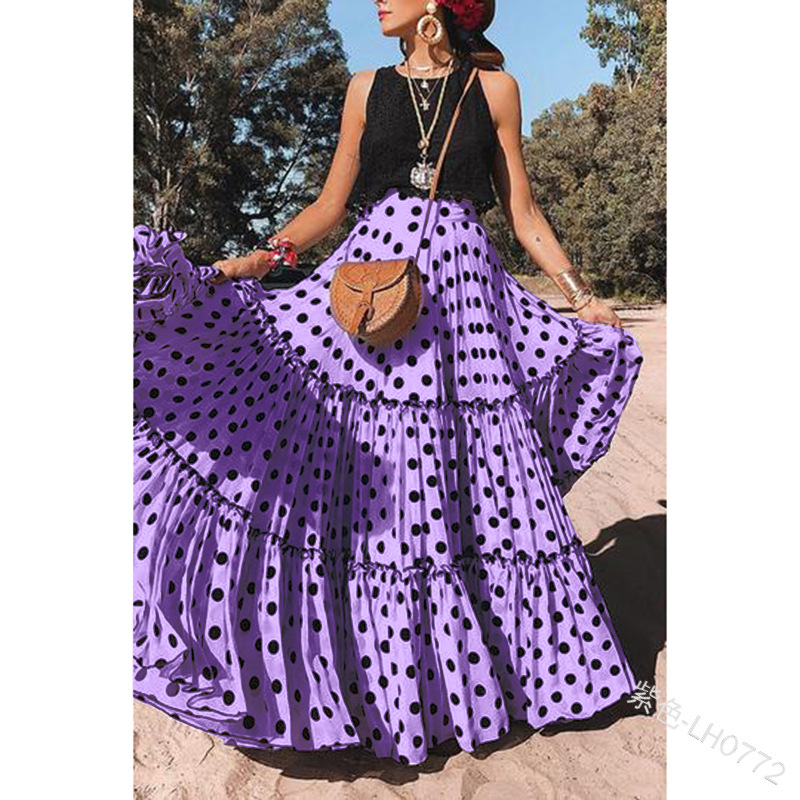 Nueva falda larga holgada de moda para mujer, estilo europeo y americano, con lunares y múltiples capas, ideal para verano y otoño 2026, ideal para Amazon y el comercio transfronterizo.