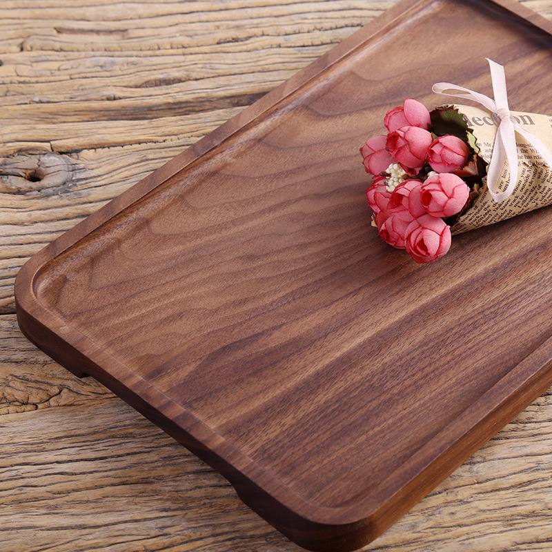 Bandeja de madera con soporte, plato de comedor de haya, plato de madera entera sin pintura, plato de fruta de madera maciza, plato de bocadillos de nogal