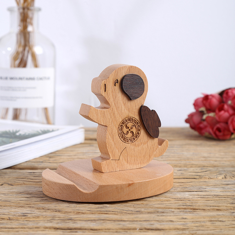 Soporte de madera para teléfonos móviles Cartoon Pig Desktop Sleep Holder Holder