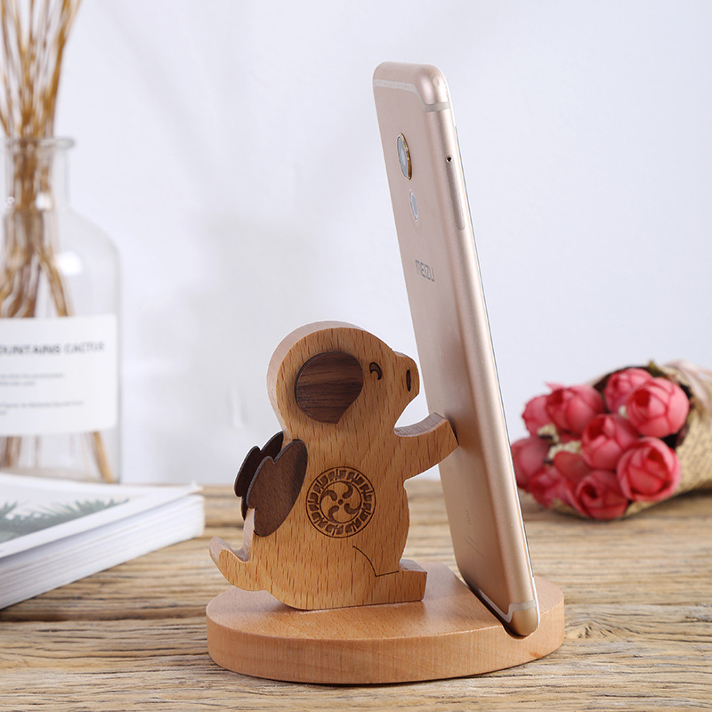 Soporte de madera para teléfonos móviles Cartoon Pig Desktop Sleep Holder Holder