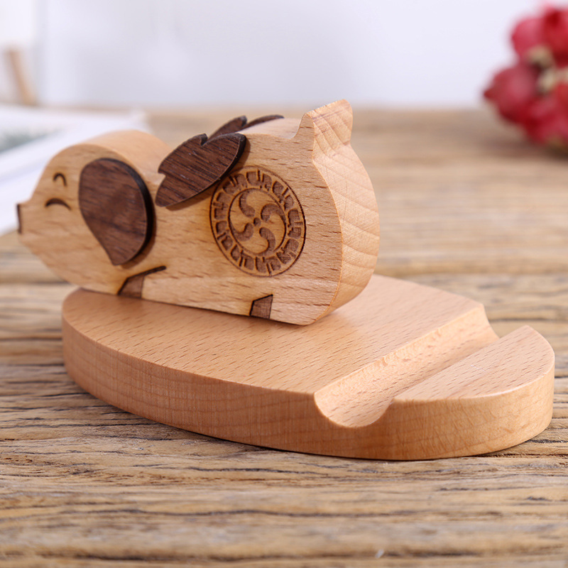 Soporte de madera para teléfonos móviles Cartoon Pig Desktop Sleep Holder Holder
