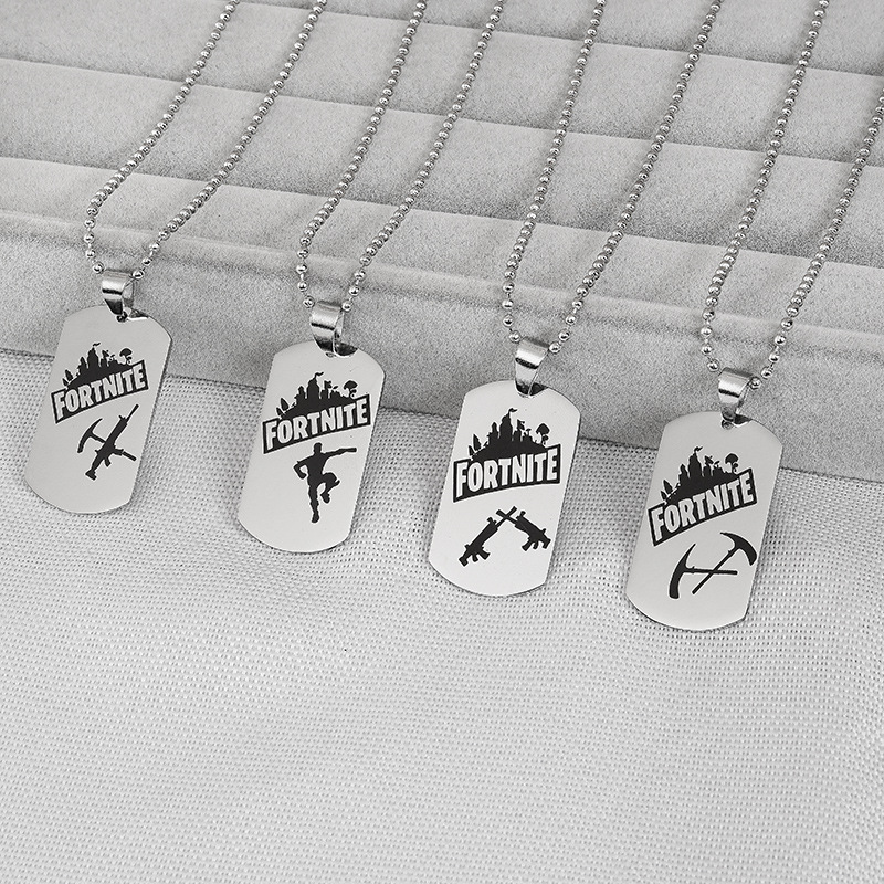 Fortress Night Keychain Europe and the United States cross-border hot FOPTNITE chicken game surrounding necklace tag stainless steel