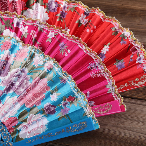 Printed plastic silk fan lace fan folding fan dance fan elegant gift fan ladies folding fan foreign trade fan color