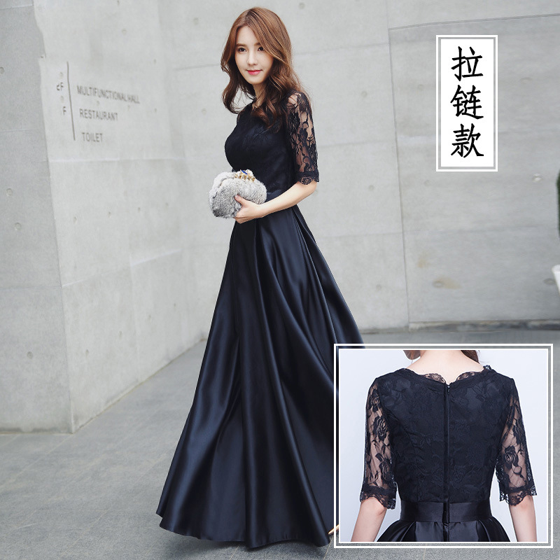 Pequeño vestido para las mujeres 2024 verano nuevo negro largo elegante adelgazar vestido de noche para damas vestido de banquete