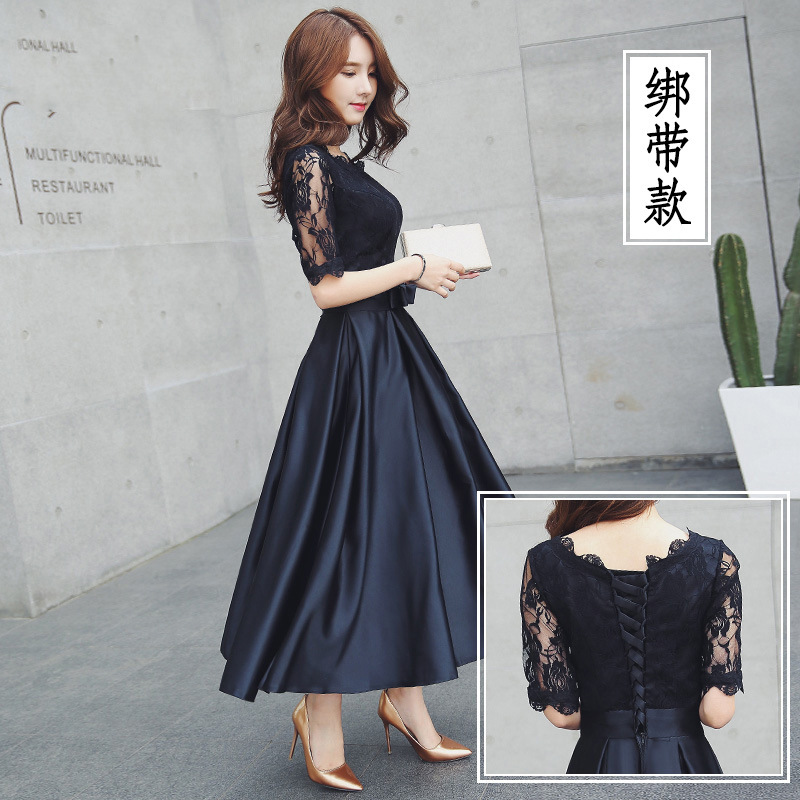 Pequeño vestido para las mujeres 2024 verano nuevo negro largo elegante adelgazar vestido de noche para damas vestido de banquete