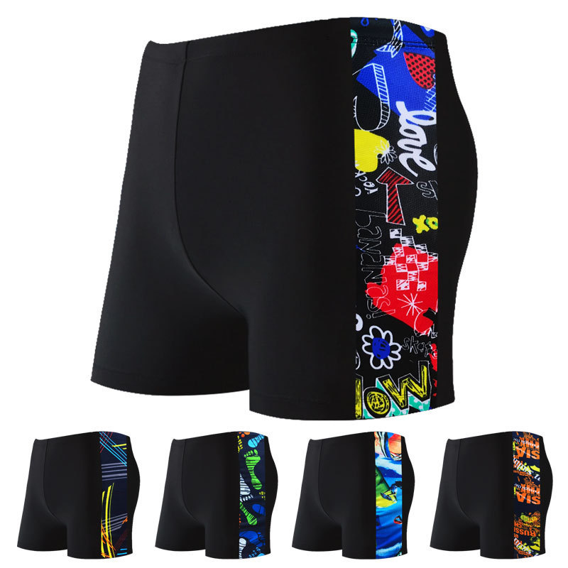 Hurun factory wholesale hot spring swimming trunks men's printed slim-fit lace-up high elastic loose Sports plus fat swimming trunks