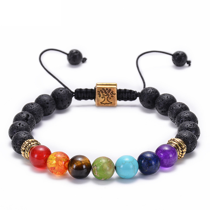 Europe and the United States best selling lava volcanic stone essential oil bracelet natural stone yoga beads bracelet life tree woven bracelet