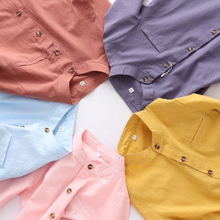 2023 new solid color children's cotton shirt baby casual shirt 90-160cm foreign style top