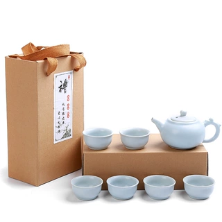 旅行茶具哥窑一壶六杯套装开业送礼可印制加印LOGO国庆中秋随手礼