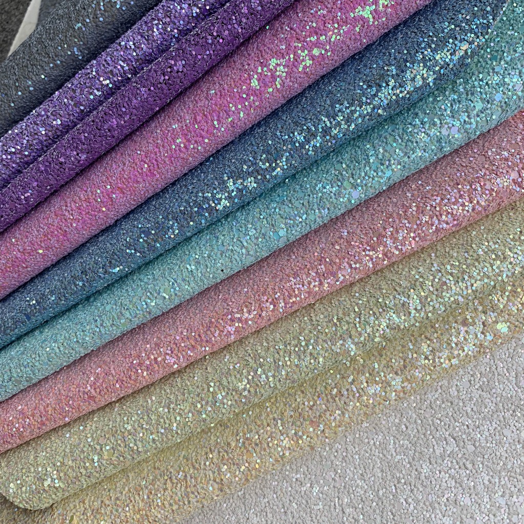 现货批发陶瓷片幻彩色格利特皮革面料设计师面料服装包袋装饰炫彩