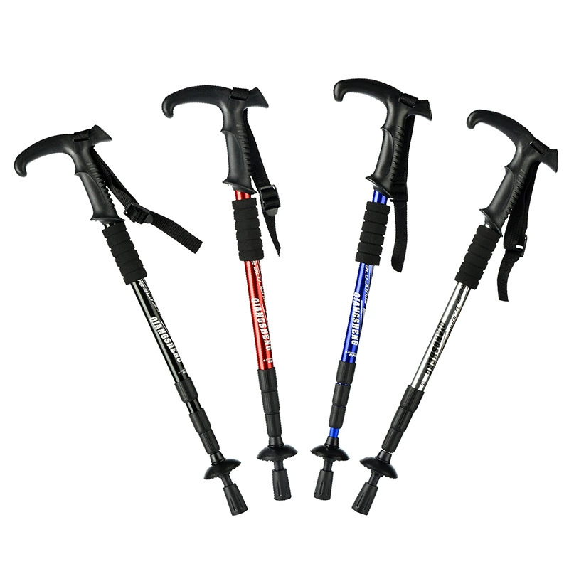 Сверхлегкий амортизатор из алюминиевого сплава Четырехсекционная Т-образная изогнутая ручка Трость для альпинизма Трость для походов на открытом воздухе Туристические принадлежности Лыжная палка