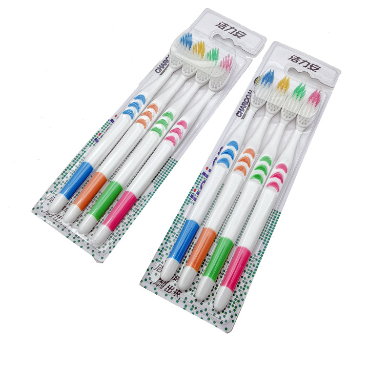 Cepillo de Dientes para Adulto D2145 Set de 4 con Cerdas Suaves para Hogar y Viaje
