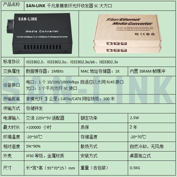 Optical fiber transceiver Gigabit single -mode single fiber -to -network cable 20/40/60/80/100km photoelectric converter one pair