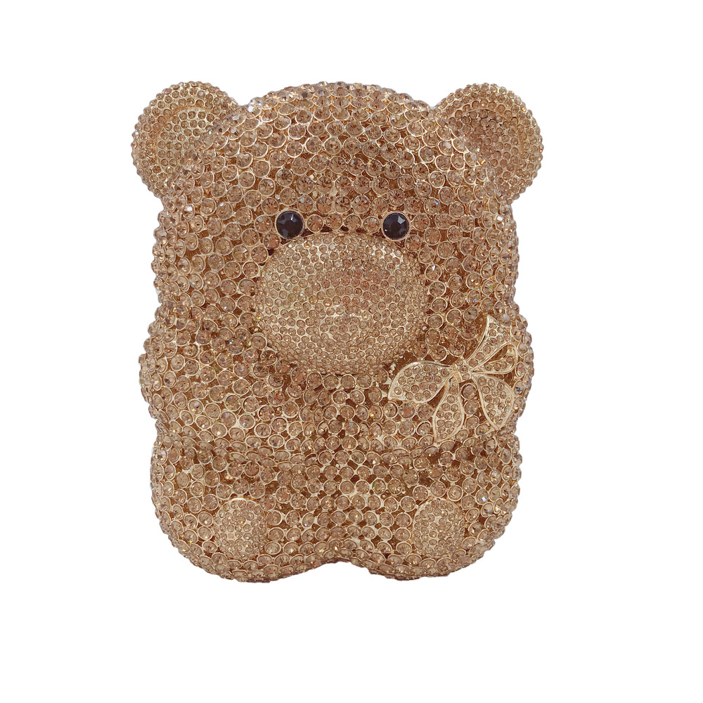 Bolsas de diamante de dibujos animados Teddy Bear metal hueco bolsas de cena de cristal hechas a mano bolsas de diamante bolsas de banquete bolsas de mujer