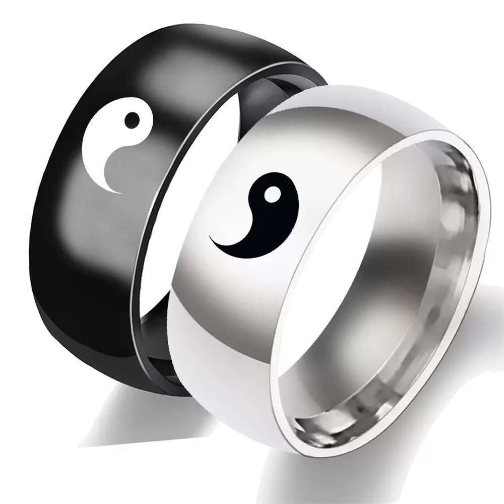 Unisex Titanium Steel Ring, Black & Silver Finish, 316L Stainless, Sizes 6–13