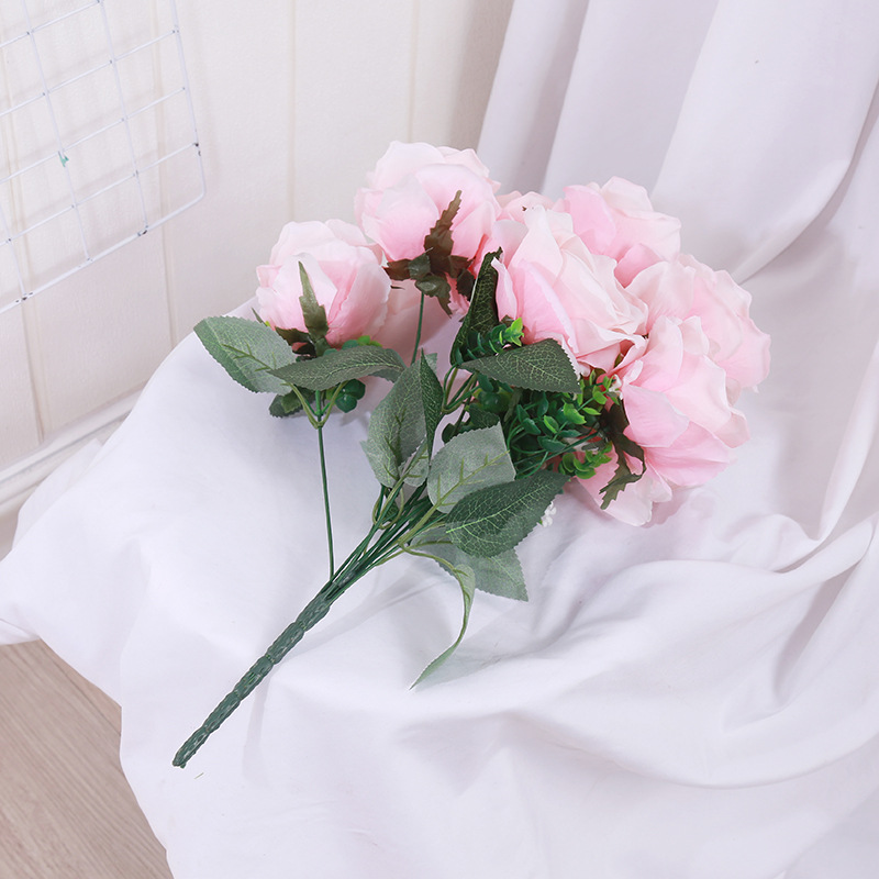 Multi-cabeza rosa artificial falso ramo flor pared de seda floral decoración de la boda manejar rojo naranja diez cabeza nueve cabeza