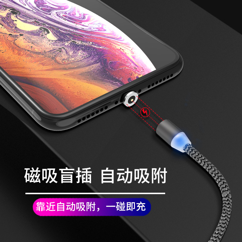 Cable de carga magnético del teléfono móvil para el tipo-c imán de Android Apple que carga rápidamente el cable de datos magnético del teléfono móvil tres adentro