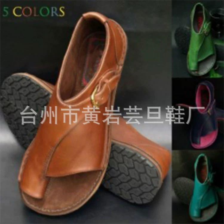 Женские сандалии больших размеров 2019 новые европейские и американские ретро однотонные сандалии на плоской подошве, женщины желают Amazon независимой станции через границу