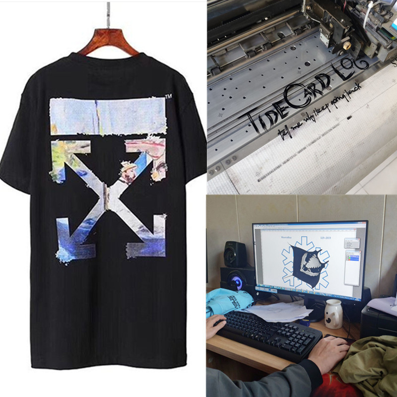 Couples printed T-shirt with pictures and samples T-shirt short sleeve logo embroidery graffiti European and American clothing printing and washing factory